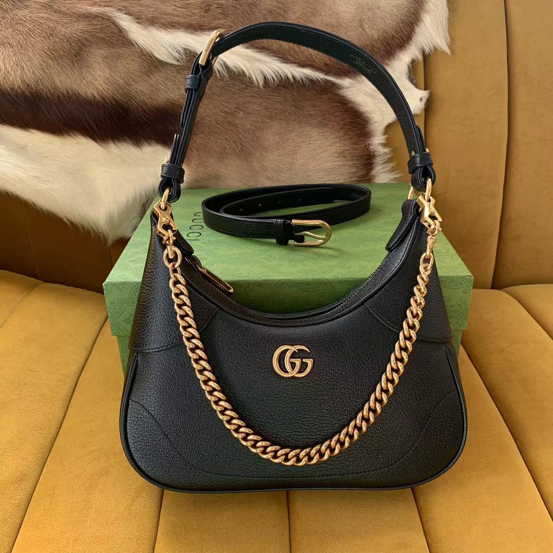 GUCCI Aphrodite small shoulder bag in Black Leather