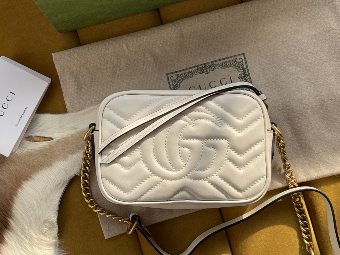 White Leather GG Marmont Matelassé Mini Bag Zip