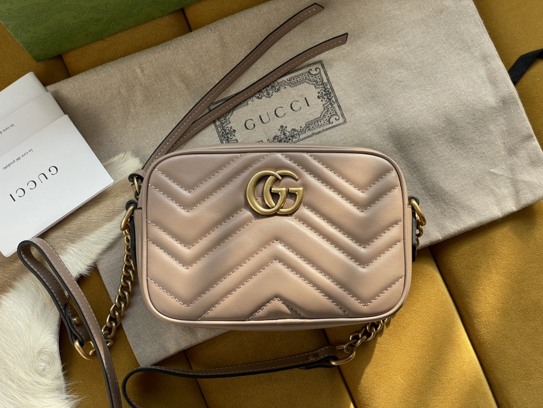 Nude Leather GG Marmont Matelassé Mini Bag Zip