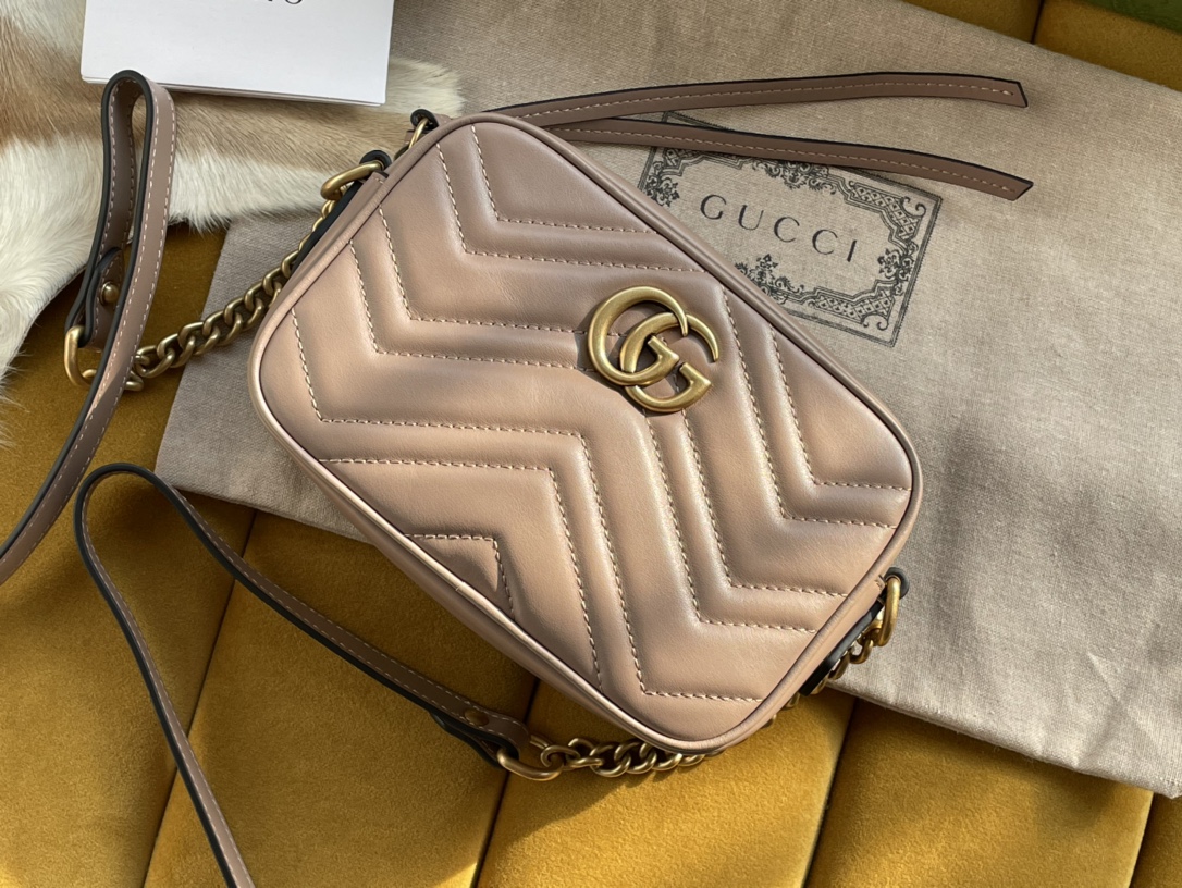 Nude Leather GG Marmont Matelassé Mini Bag Zip