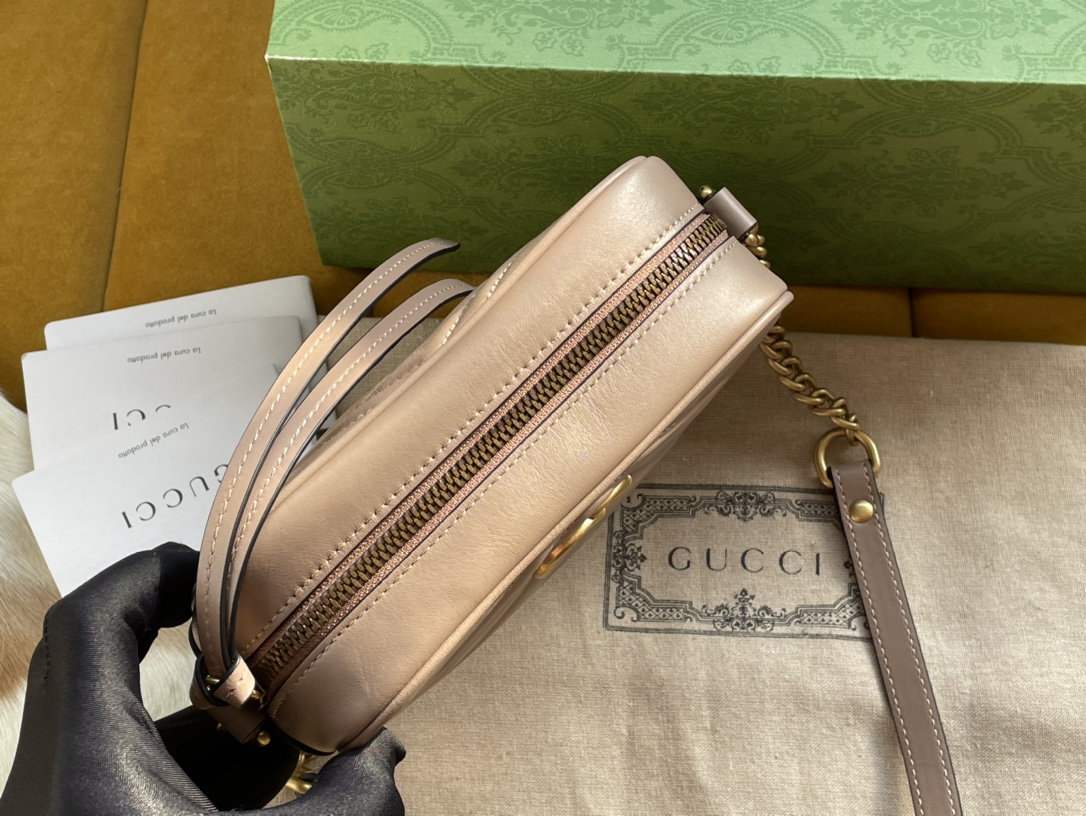 Nude Leather GG Marmont Matelassé Mini Bag Zip