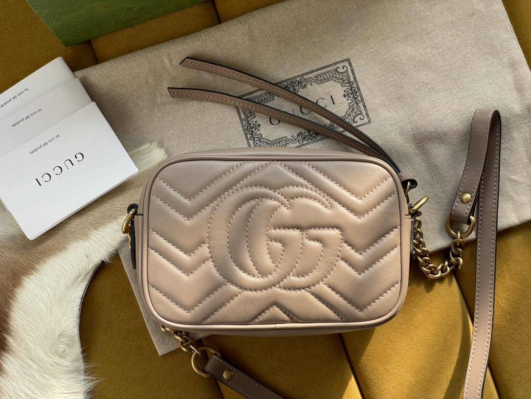 Nude Leather GG Marmont Matelassé Mini Bag Zip