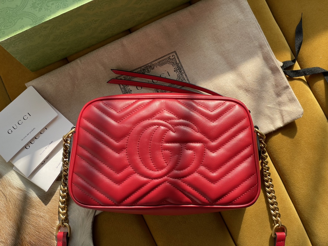 Red Leather GG Marmont Matelassé Small Bag Zip