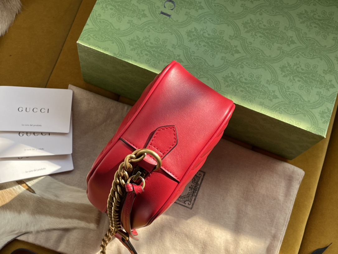 Red Leather GG Marmont Matelassé Small Bag Zip