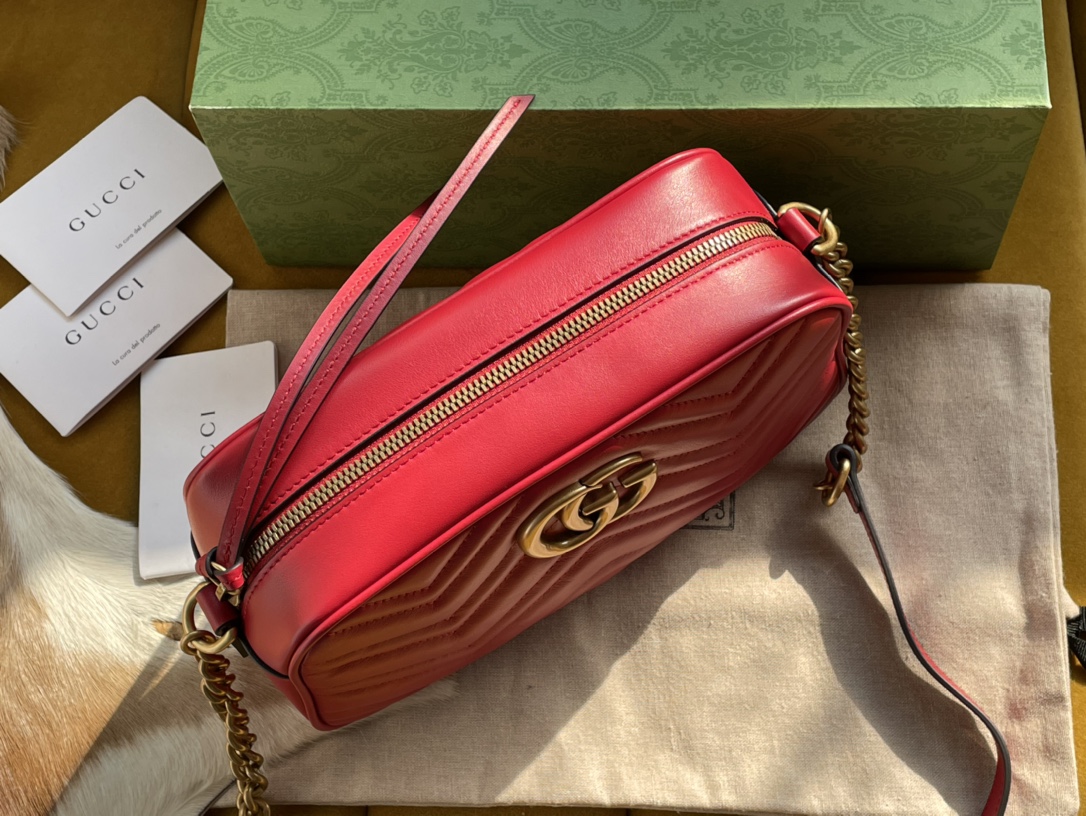 Red Leather GG Marmont Matelassé Small Bag Zip