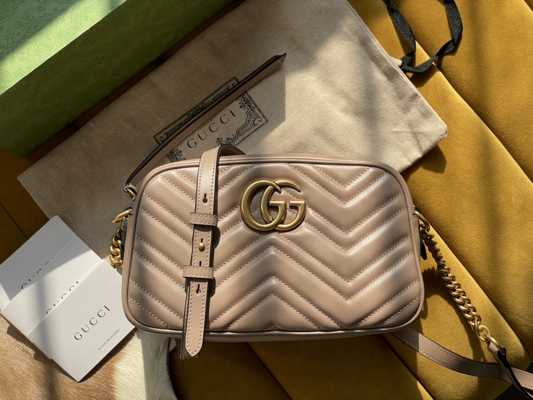 Nude Leather GG Marmont Matelassé Small Bag Zip