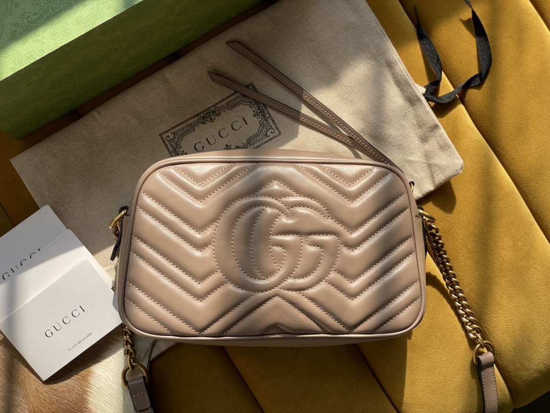 Nude Leather GG Marmont Matelassé Small Bag Zip