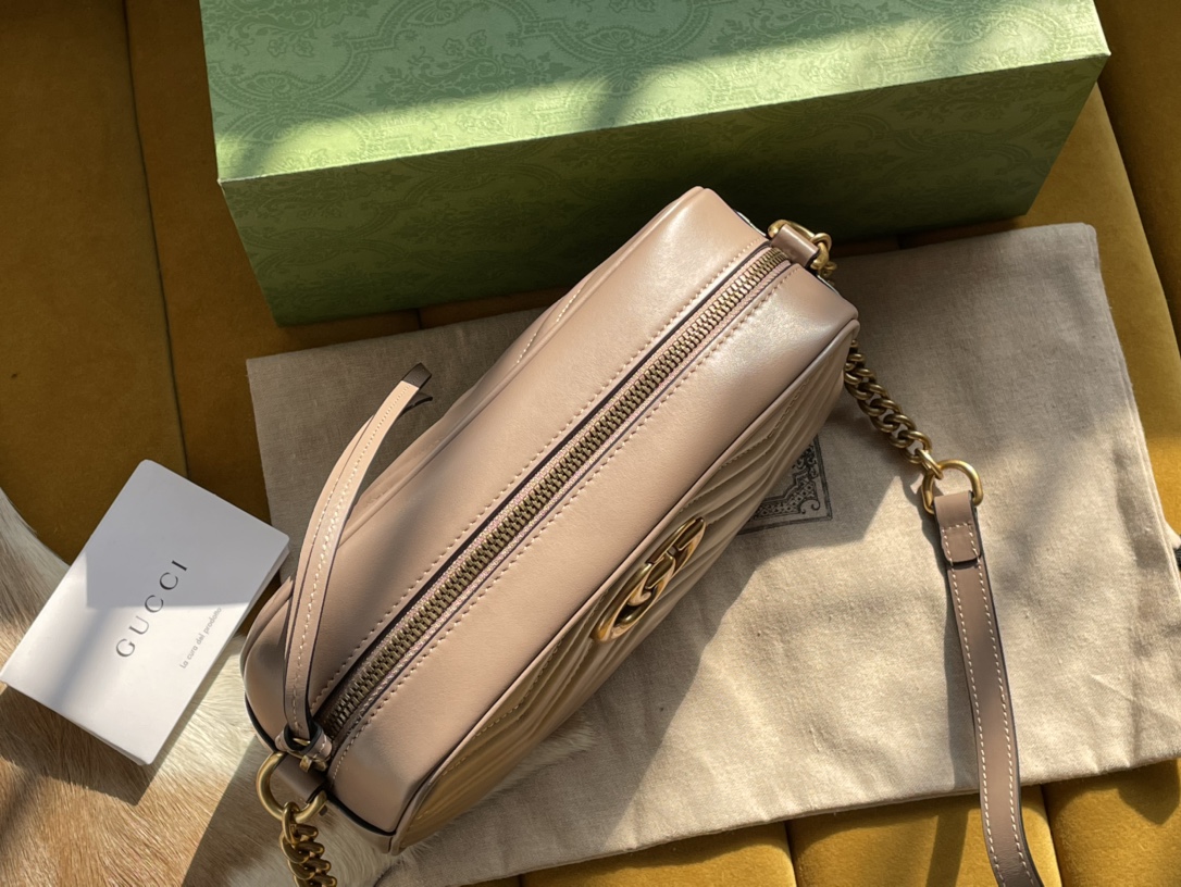 Nude Leather GG Marmont Matelassé Small Bag Zip