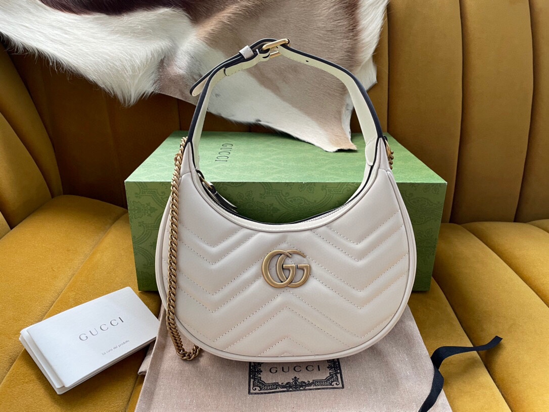 GG Marmont half-moon-shaped mini bag White