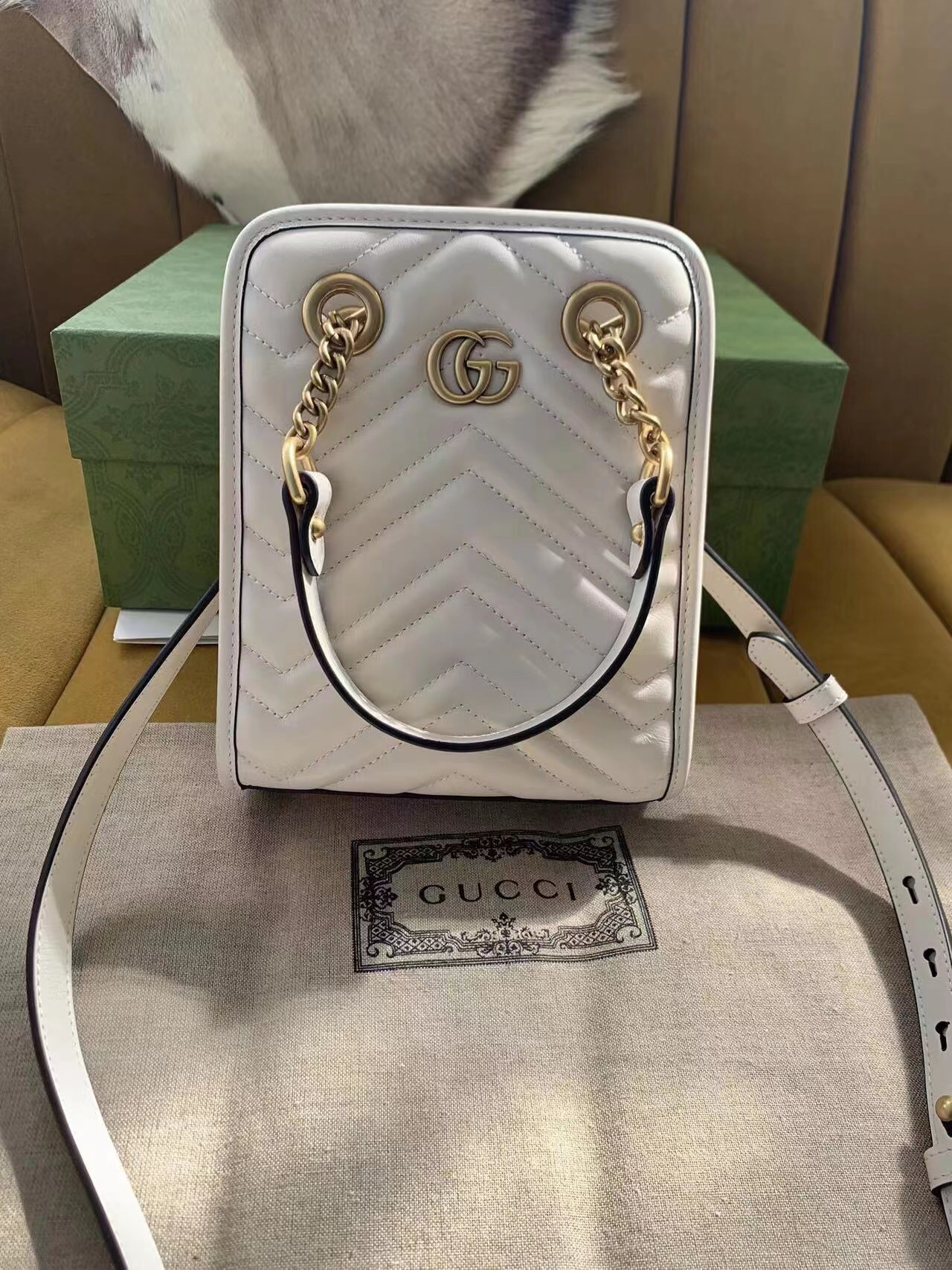 GUCCI GG Marmont Quilted mini 2-way Bag White