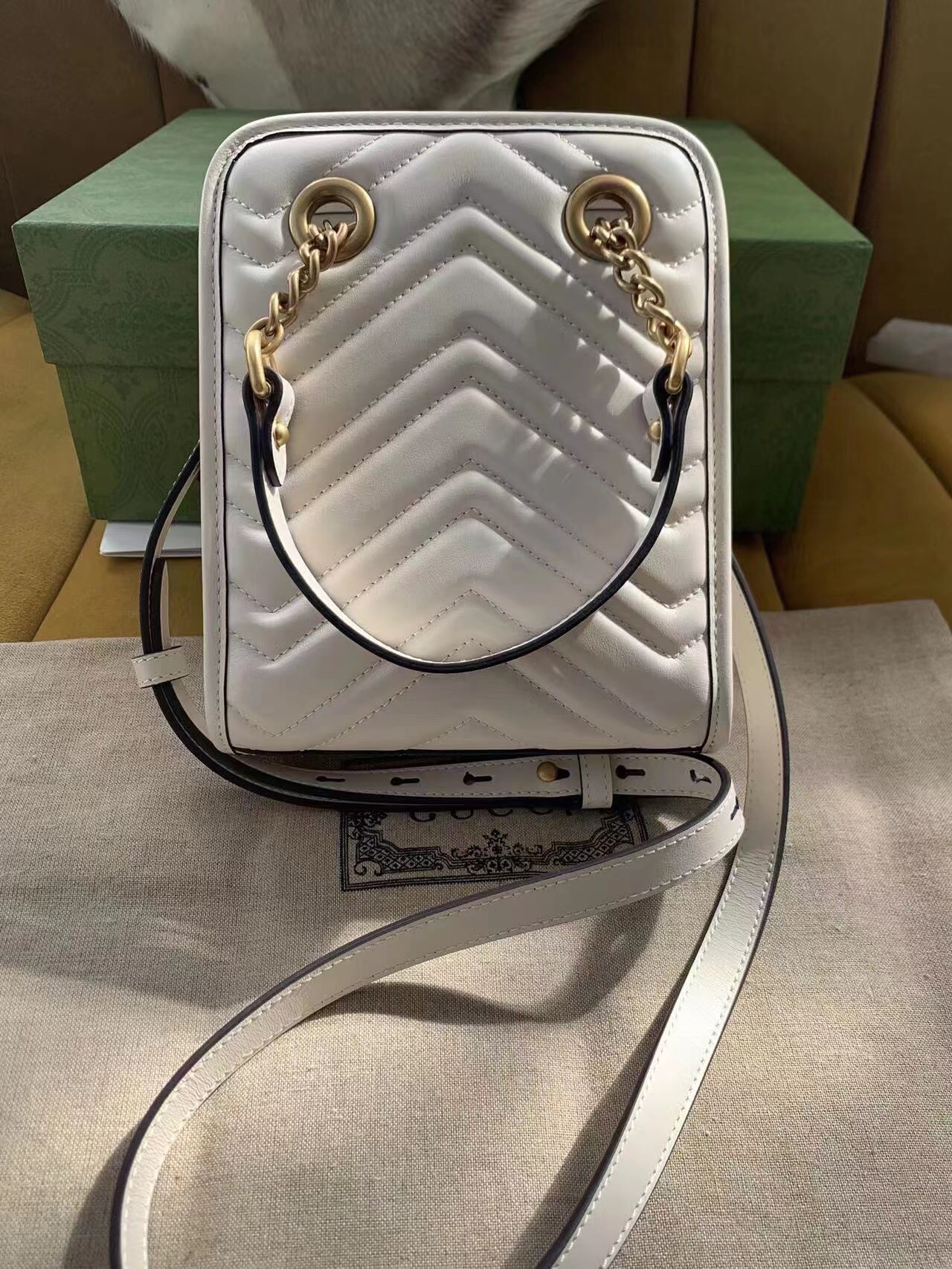 GUCCI GG Marmont Quilted mini 2-way Bag White